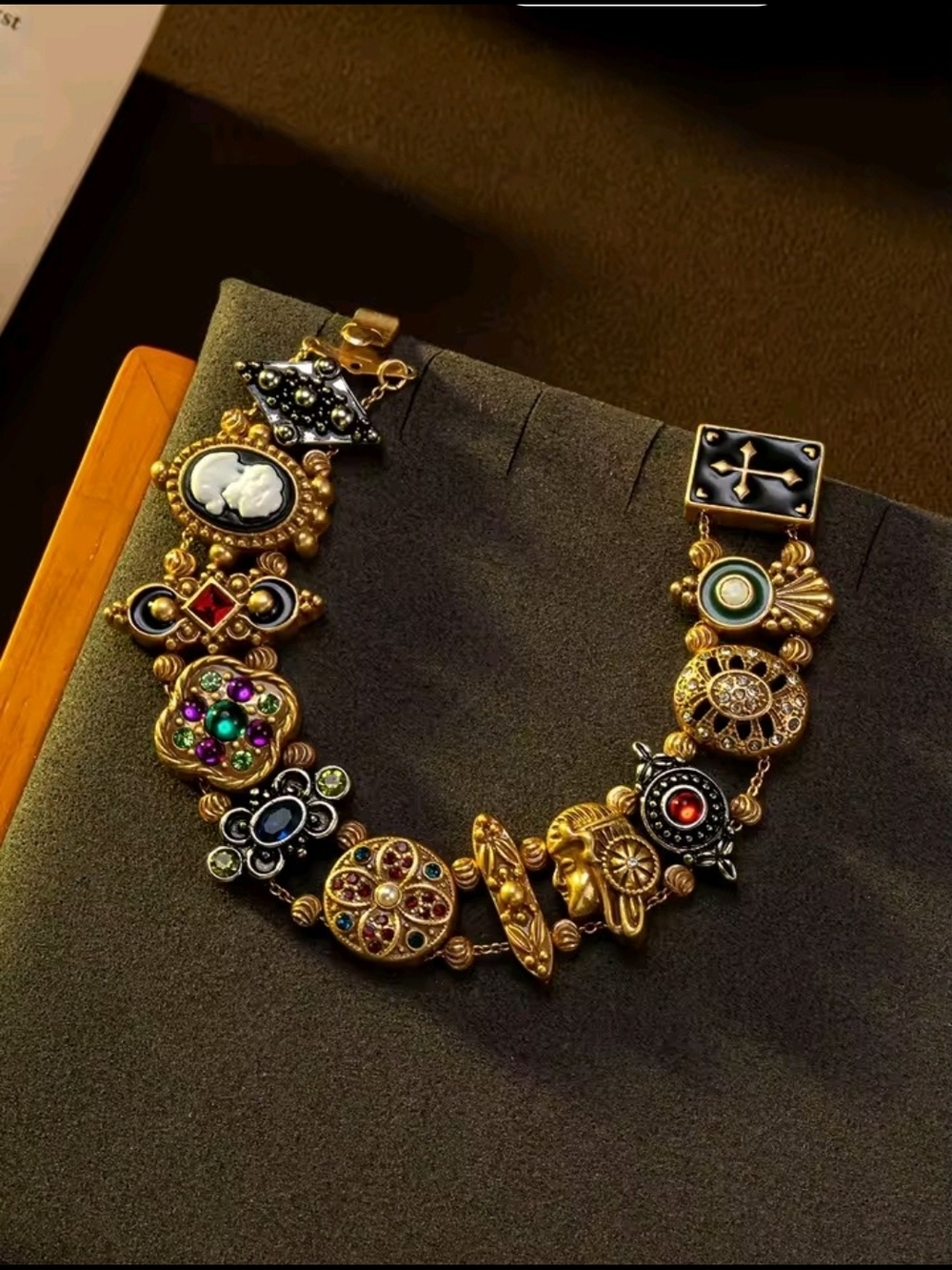 Gold Multi-Gem Statement Bracelet with Colorful Accents - Picture 2 of 4